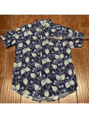 IZOD Saltwater Shirt Mens Large Hawaiian Tropical Button Blue Short Sleeve